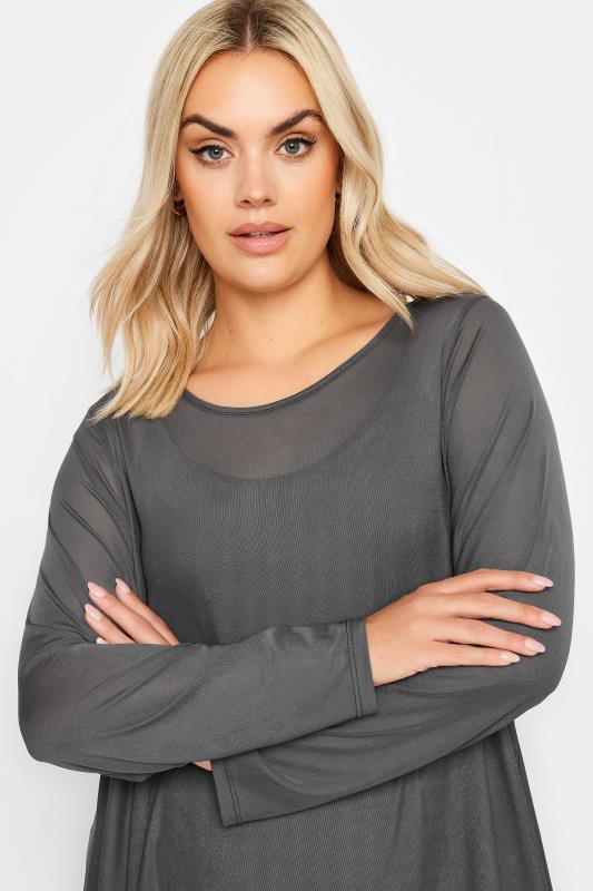 YOURS Plus Size Grey Mesh Swing Top | Yours Clothing 4
