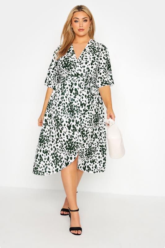 YOURS LONDON Plus Size White Dalmatian Print Wrap Dress | Yours Clothing 1