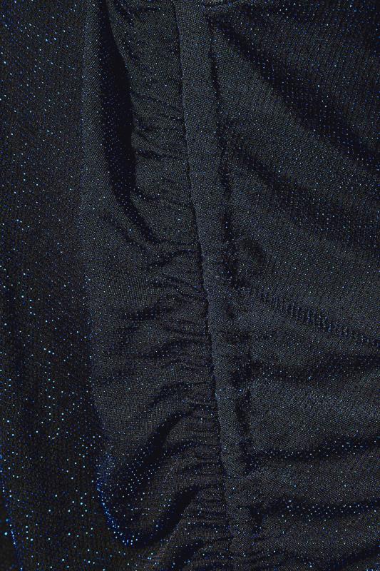 Curve Ruched Black & Cobalt Blue Glitter Wrap Dress | Yours Clothing 7