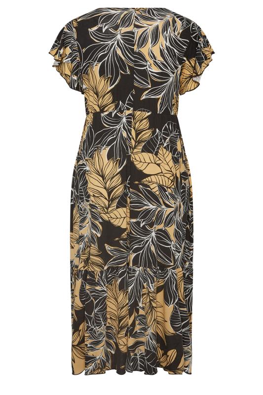 YOURS Plus Size Black & Yellow Floral Print Frill Sleeve Wrap Maxi Dress | Yours Clothing 7