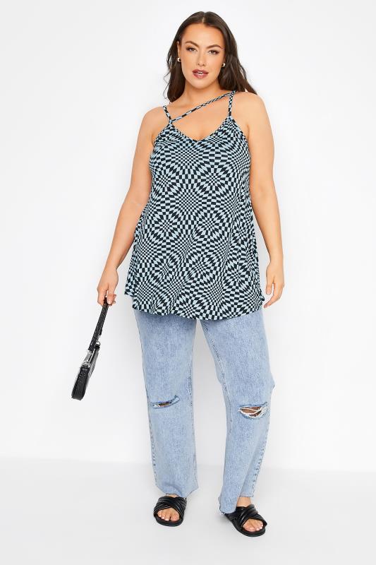LIMITED COLLECTION Curve Blue Checkerboard Print Strap Detail Cami Top 2