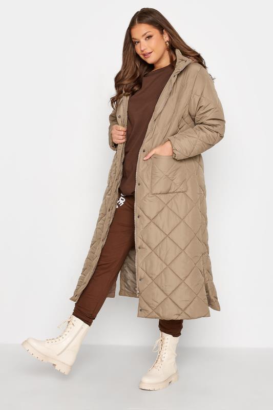 Plus Size Mocha Brown Lightweight Quilted Maxi Coat | Yours Clothing 2