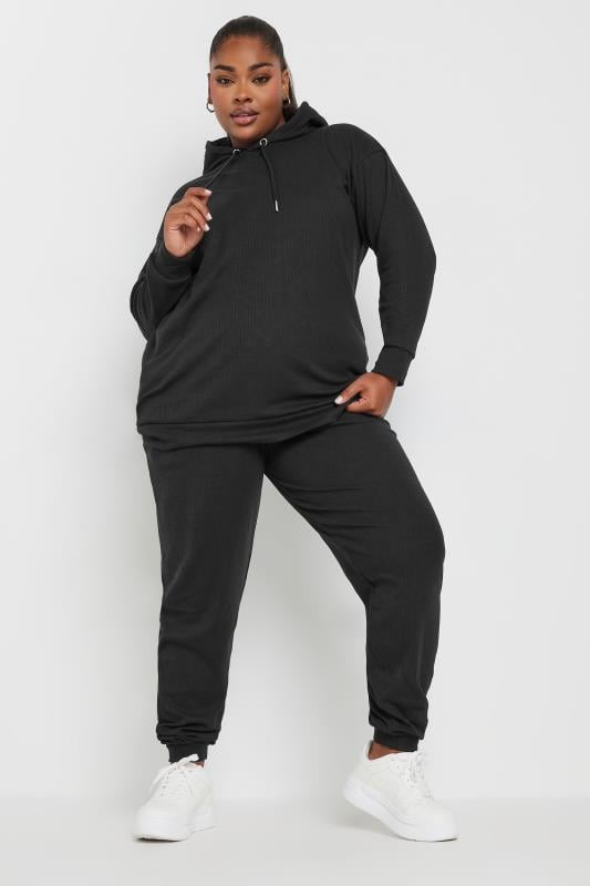 YOURS Plus Size Black Ribbed Hoodie | Yours Clothing 3