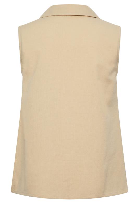 YOURS PETITE Plus Size Stone Brown Linen Blend Sleeveless Shirt | Yours Clothing 7