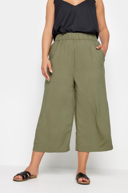 YOURS Plus Size Khaki Green Cropped Trousers | Yours Clothing 1