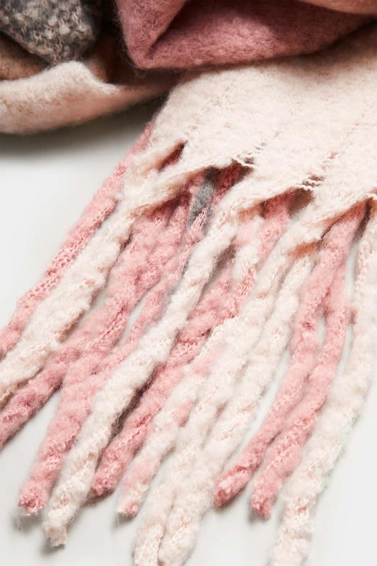 Pink Stripe Chunky Tassel Scarf | Yours Clothing 3