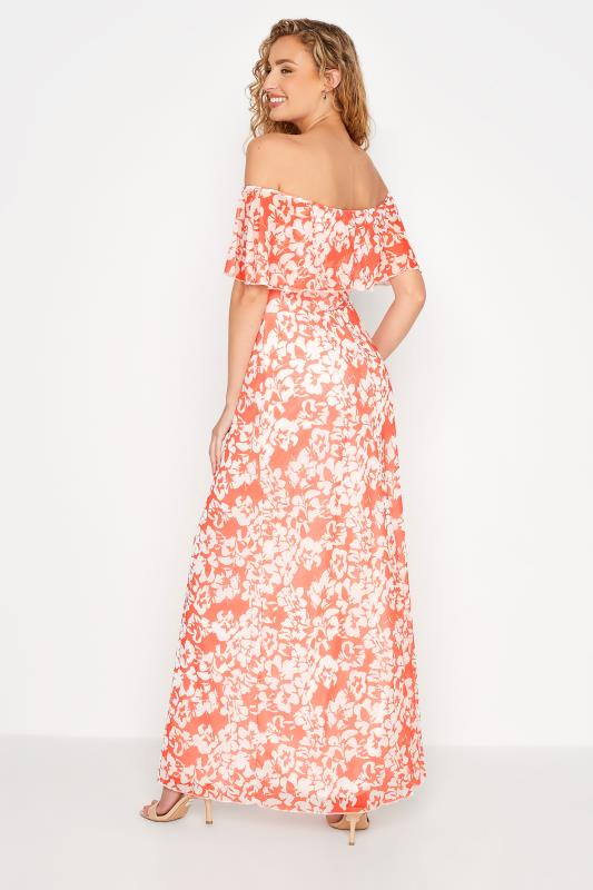 LTS Tall Women's Orange Floral Bardot Maxi Dress | Long Talll Sally 3