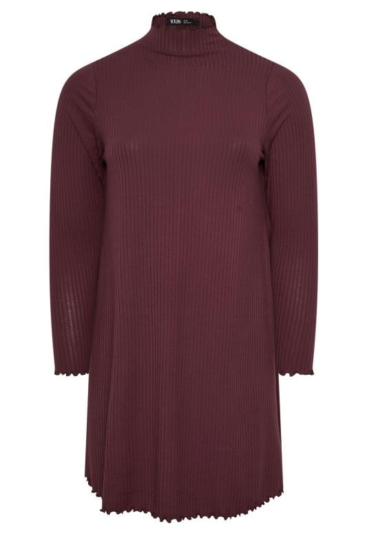 YOURS Curve Burgundy Red Lettuce Edge Tunic Dress | Yours Clothing 5