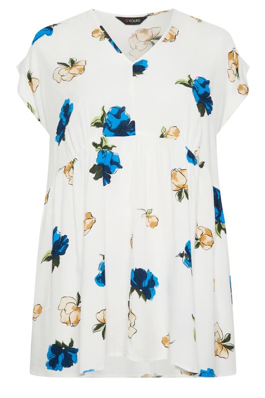 YOURS Plus Size White & Blue Floral Print Peplum Blouse | Yours Clothing 6