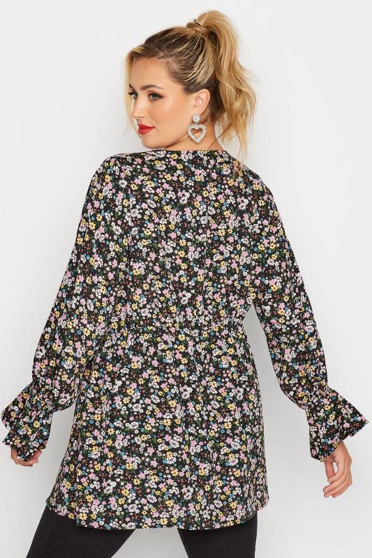 LIMITED COLLECTION Plus Size Black Ditsy Print Flare Sleeve Blouse | Yours Clothing 4