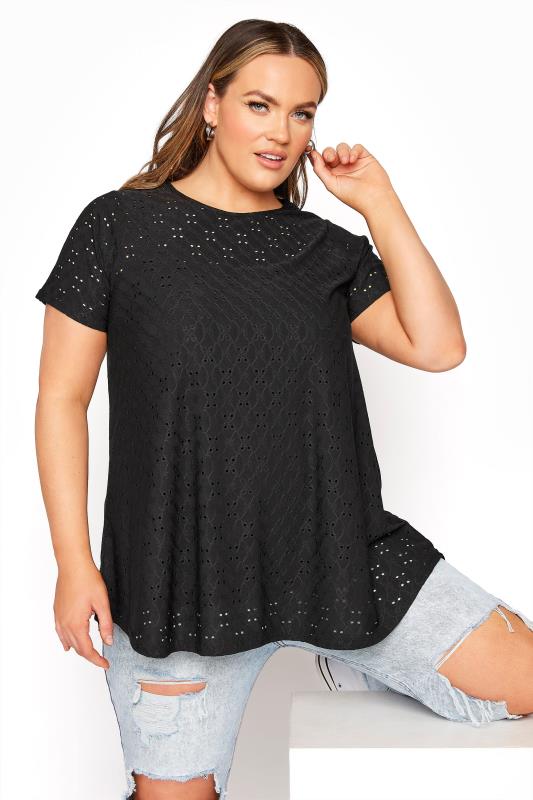 LIMITED COLLECTION Black Broderie Anglaise Swing Top | Yours Clothing