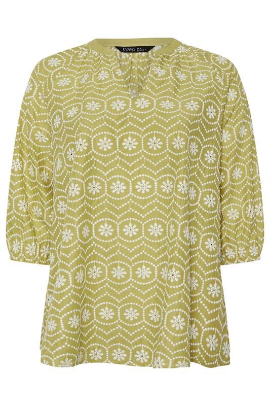EVANS Plus Size Chartreuse Green Cotton Broderie Blouse | Evans 5