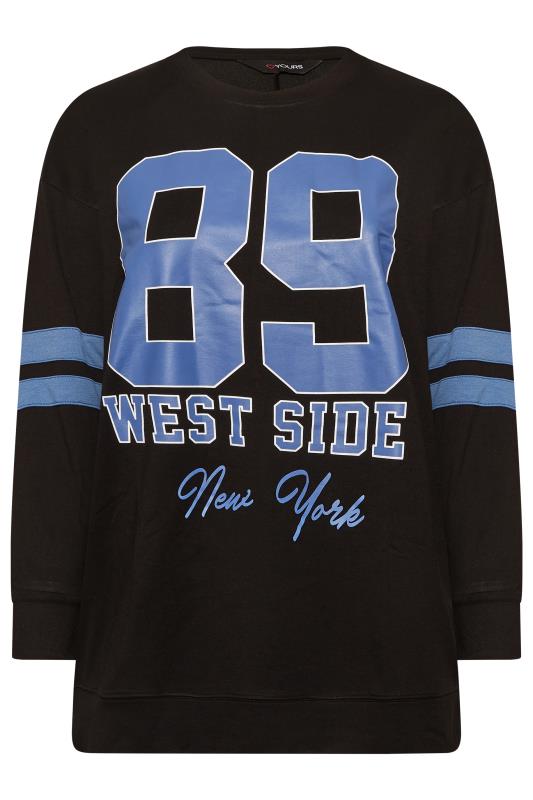 Plus Size Black '89 West Side' Varsity Sweatshirt | Yours Clothing 6