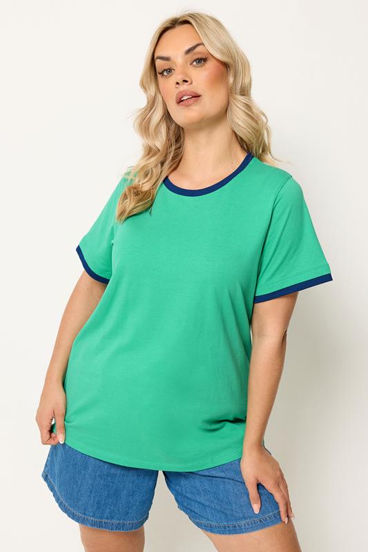  YOURS T-shirt vert à bordures contrastantes