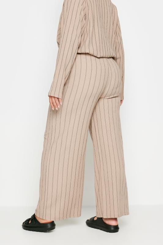 YOURS Plus Size Natural Brown Textured Pinstripe Wide Leg Trousers | Yours Clothing 4