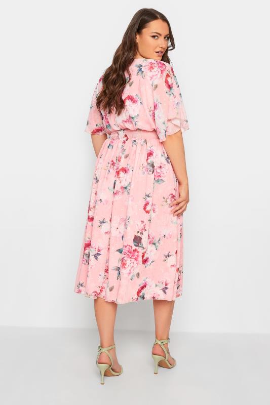 YOURS LONDON Plus Size Curve Pink Angel Sleeve Floral Shirred Dress | Yours Clothing  3