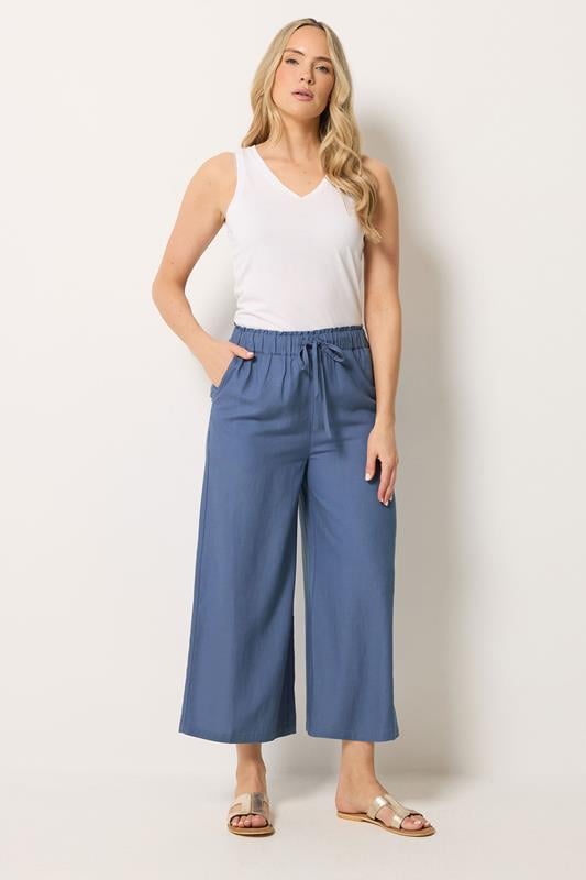  LTS Tall pantalones de lino azules cortos de pernera ancha 