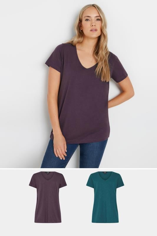 LTS Tall 2 Pack Purple & Blue V-Neck T-Shirts | Long Tall Sally  1