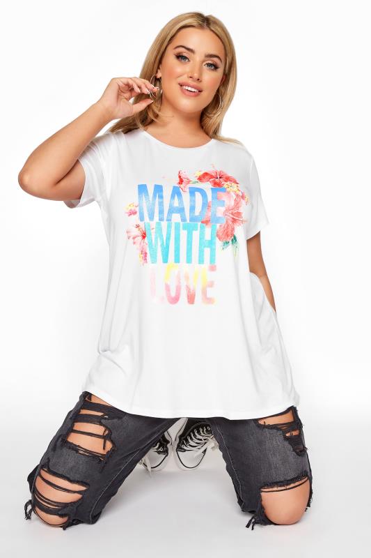  Tallas Grandes Curve White 'Made With Love' Printed T-Shirt