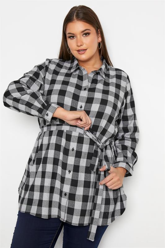 Plus Size  LIMITED COLLECTION Grey Gingham Tie Waist Shirt