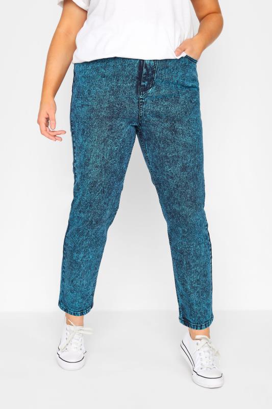  dla puszystych Curve Blue Acid Wash Stretch MOM Jeans