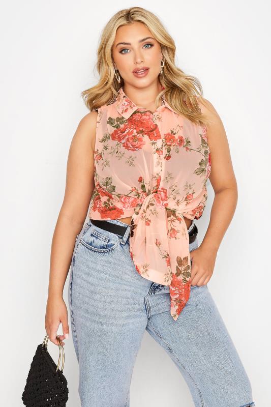 Curve Pink Floral Sleeveless Swing Blouse 4