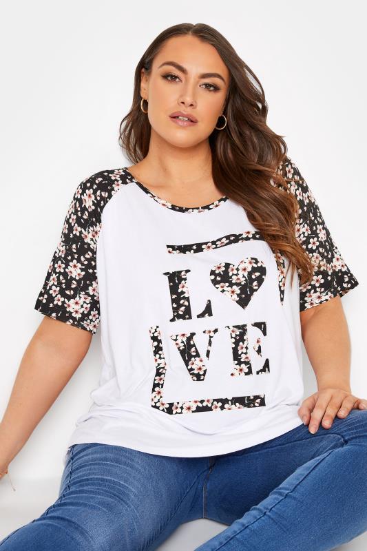 Yours Clothing Womens Plus Size Floral Love Slogan Top