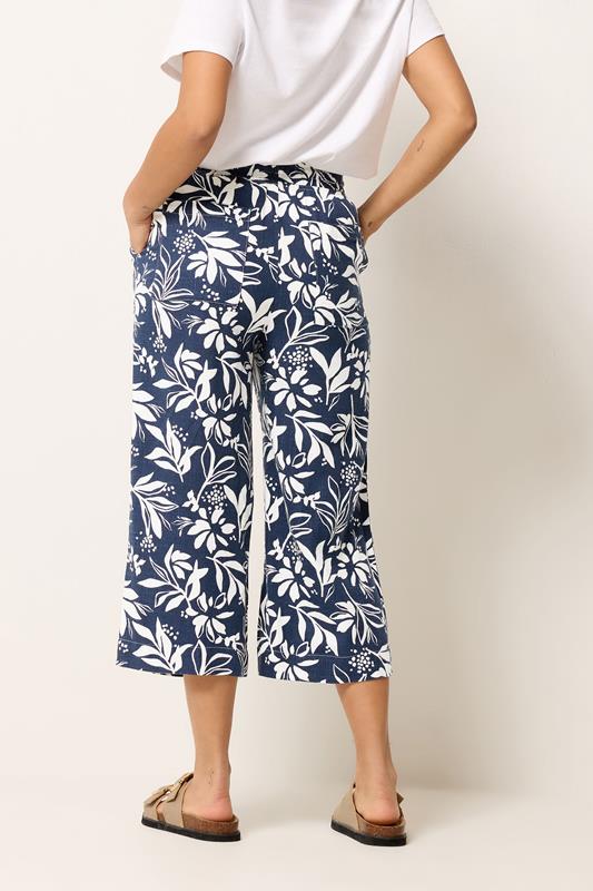 M&Co Petite Navy Blue Floral Linen Culottes | M&Co 4