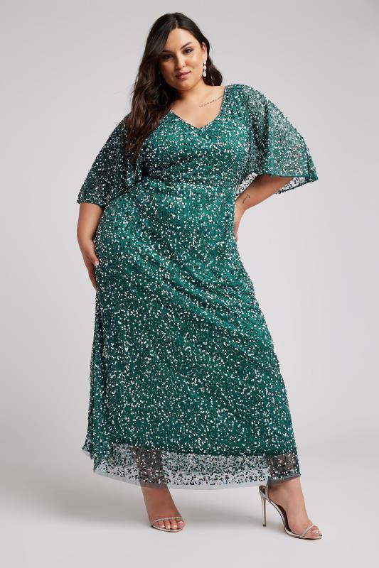 Plus Size  LUXE Curve Green Embellished V-Neck Maxi Dress