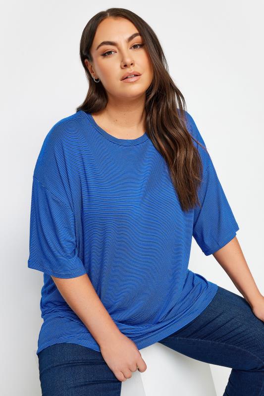 YOURS Plus Size Blue Oversized Boxy T-Shirt | Yours Clothing 1