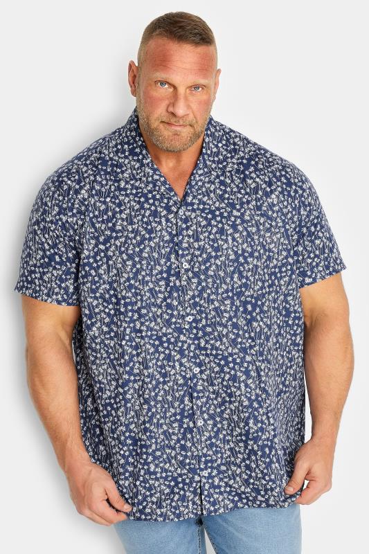 BadRhino Big & Tall Plus Size Mens Navy Blue Floral Short Sleeve Shirt | BadRhino  1