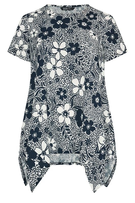 YOURS Plus Size Black Floral Hanky Hem Top | Yours Clothing 5