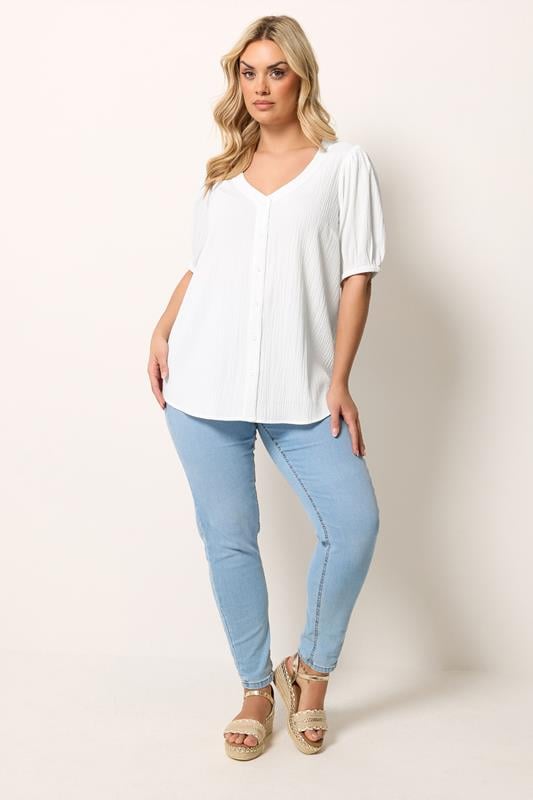 YOURS Plus Size White Textured Blouse | Yours Clothing 1