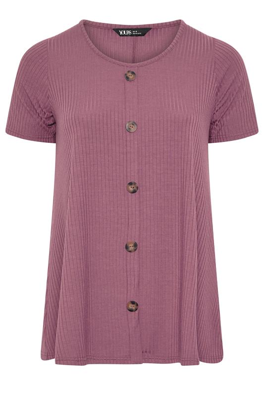 YOURS Plus Size Pink Button Front Ribbed Swing Top | Yours Clothing 5