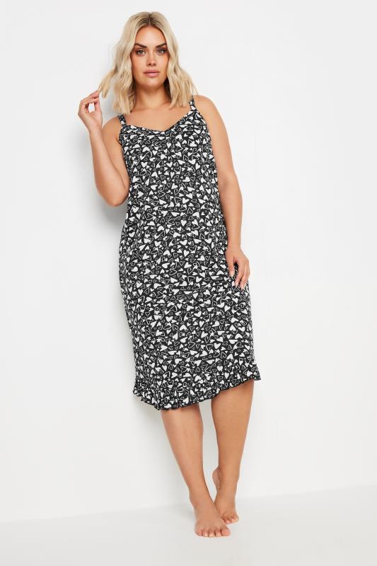 YOURS Plus Size Black & White Heart Print Chemise Nightdress | Yours Clothing 2