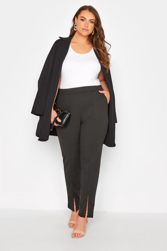 LIMITED COLLECTION Plus Size Black Split Hem Stretch Tapered Trousers | Yours Clothing  2