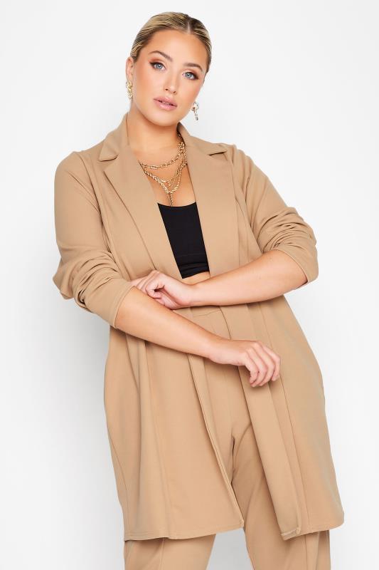 LIMITED COLLECTION Plus Size Camel Brown Longline Blazer | Yours Clothing 1