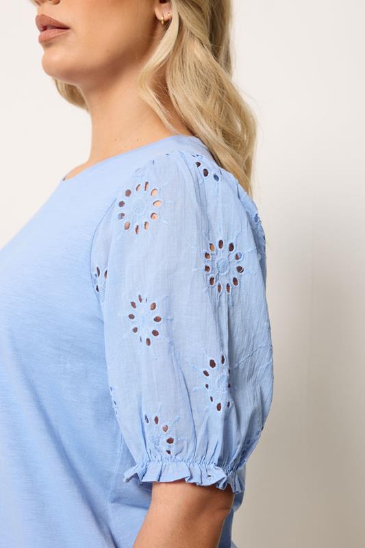 YOURS Plus Size Blue Broiderie Anglaise T-Shirt | Yours Clothing 4