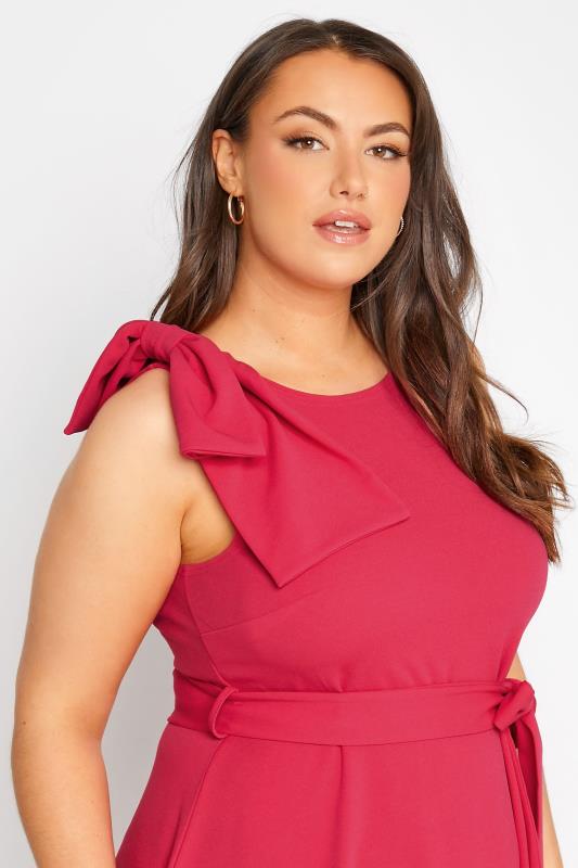 YOURS LONDON Plus Size Hot Pink Bow Shoulder Midi Skater Dress | Yours Clothing  4