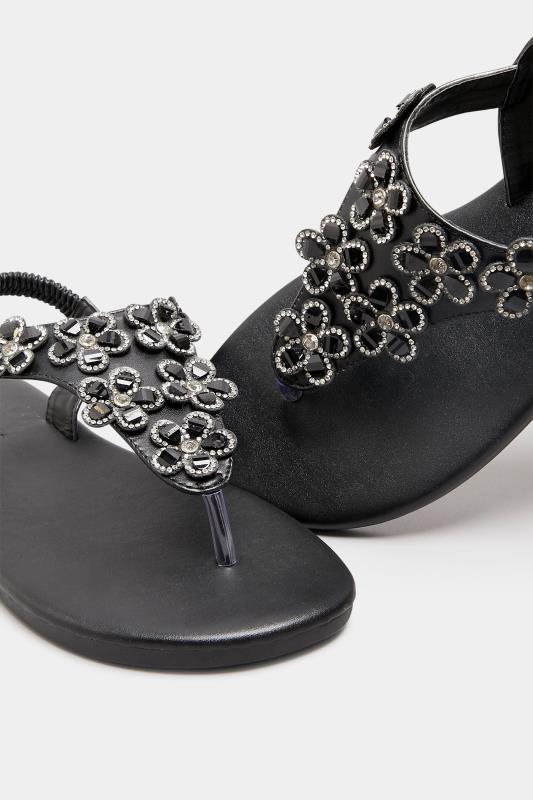 Plus Size Black Diamante Flower Sandals In Wide E Fit & Extra Wide EEE Fit | Yours Clothing 5
