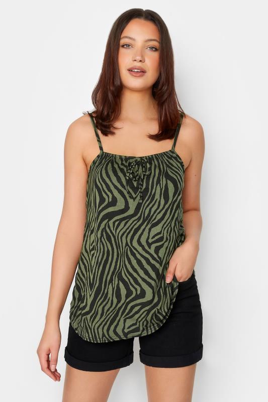 LTS Tall Khaki Green Zebra Print Cami Top | Long Tall Sally  1