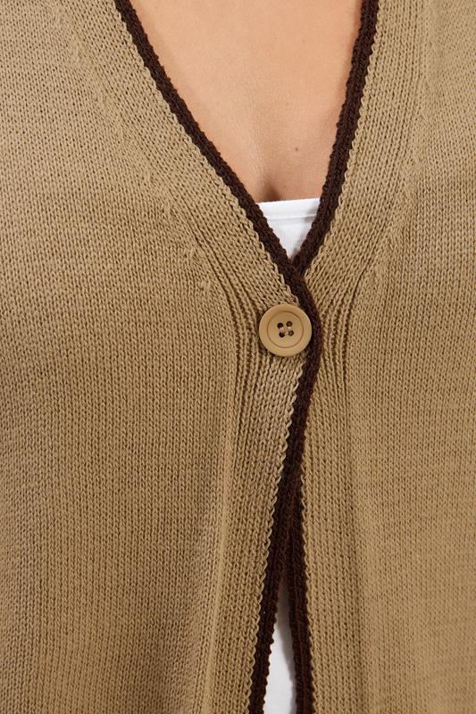 YOURS Plus Size Natural Brown Contrast Trim Knitted Waistcoat | Yours Clothing 4