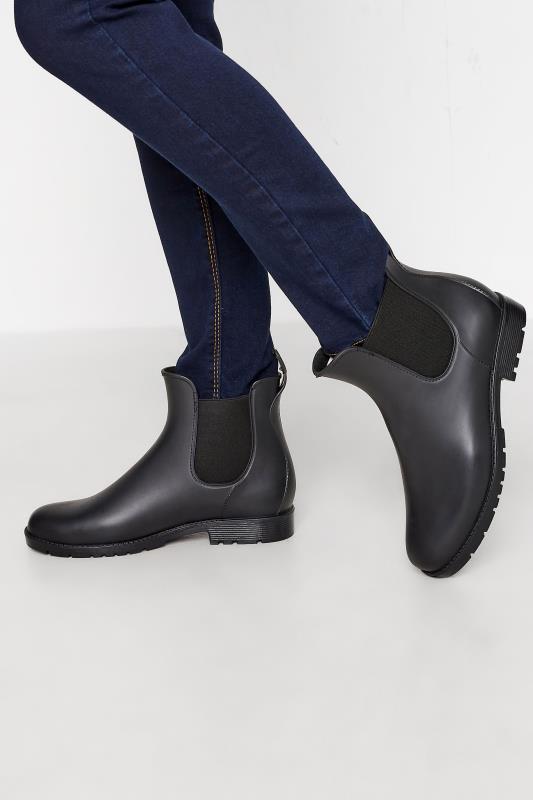 PixieGirl Black Chelsea Welly Boots In Standard Fit | PixieGirl 1