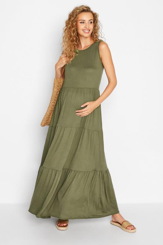 LTS Tall Maternity Khaki Green Tiered Maxi Dress 2