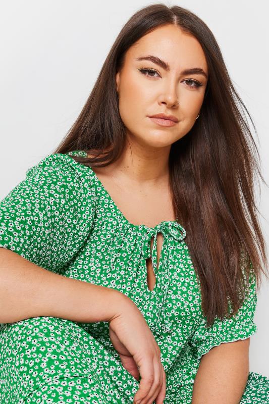 YOURS Plus Size Green Ditsy Floral Print Textured Smock Dress | Yours Clothing 4