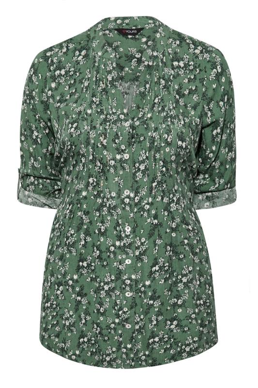 Plus Size Green Floral Print Sequin Embellished Pintuck Shirt | Yours Clothing 6
