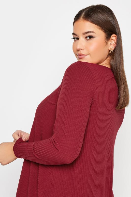 YOURS Plus Size Red Long Sleeve Ribbed Swing Top | Yours Clothing 4