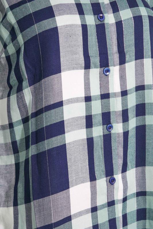 Petite Green & Navy Blue Check Print Boyfriend Shirt | PixieGirl 5