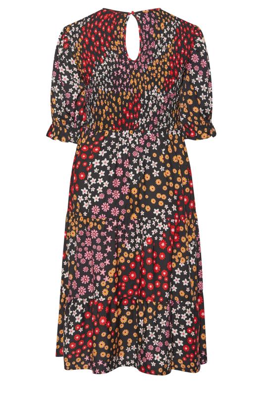Plus Size Black Ditsy Print Puff Sleeve Smock Dress | Yours Clothing  7