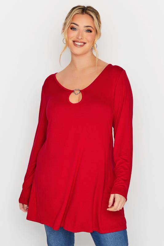 LIMITED COLLECTION Plus Size Red Heart Trim Cut Out Top | Yours Clothing 1